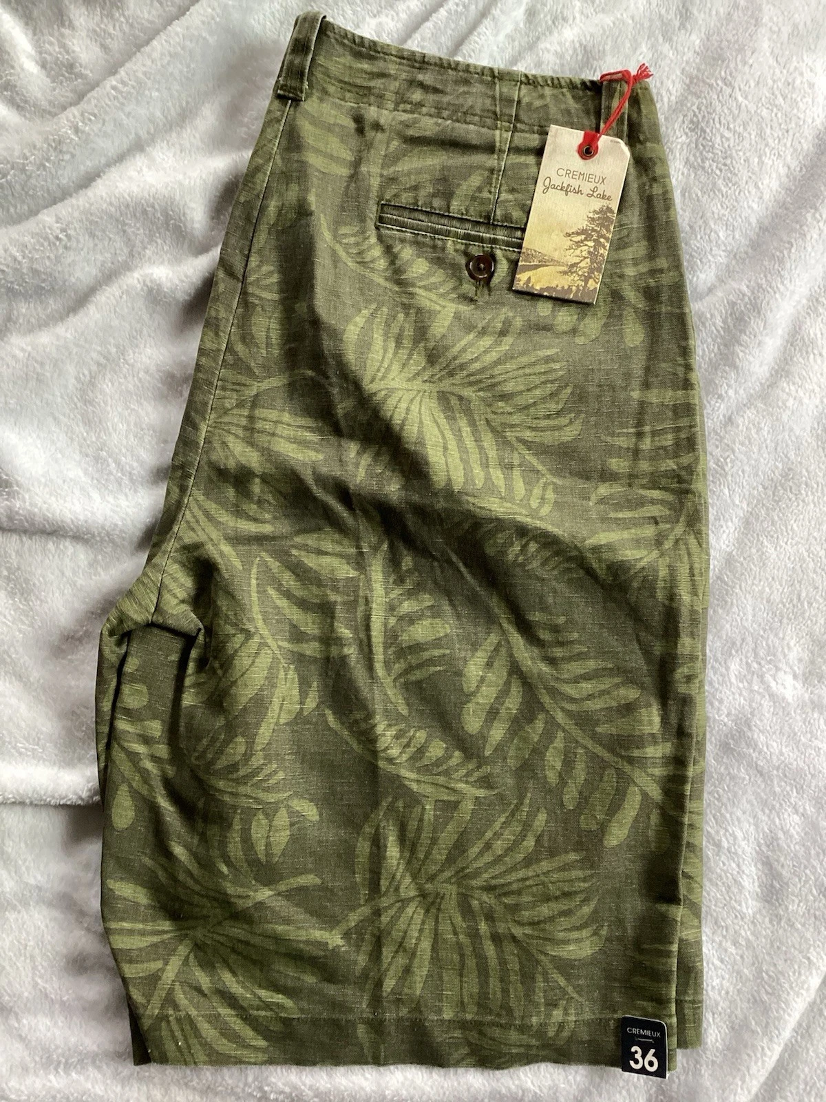 NWT CREMIEUX JACKFISH LAKE OLIVE PALM PRINT CHINO SHORTS Men's Size 36
