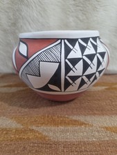 Vintage Natve American Acoma Pueblo Pottery Olla Bowl Black White (Unsigned)
