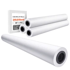 Uimoso Wide Format Paper Plotter Paper 4 Rolls 36 in x 150 ft CAD Bond Rolls