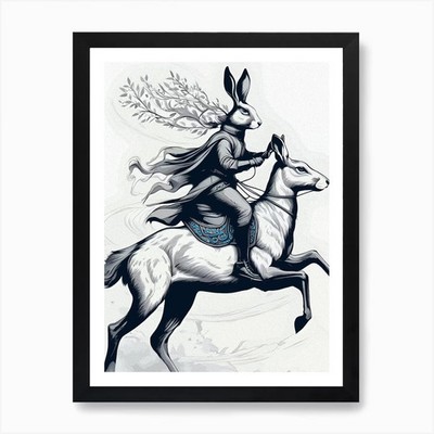 Fantasy Kaninchen reitet auf einer Chimäre Kunst gerahmtes Wandbild Poster Leinwanddruck Bild