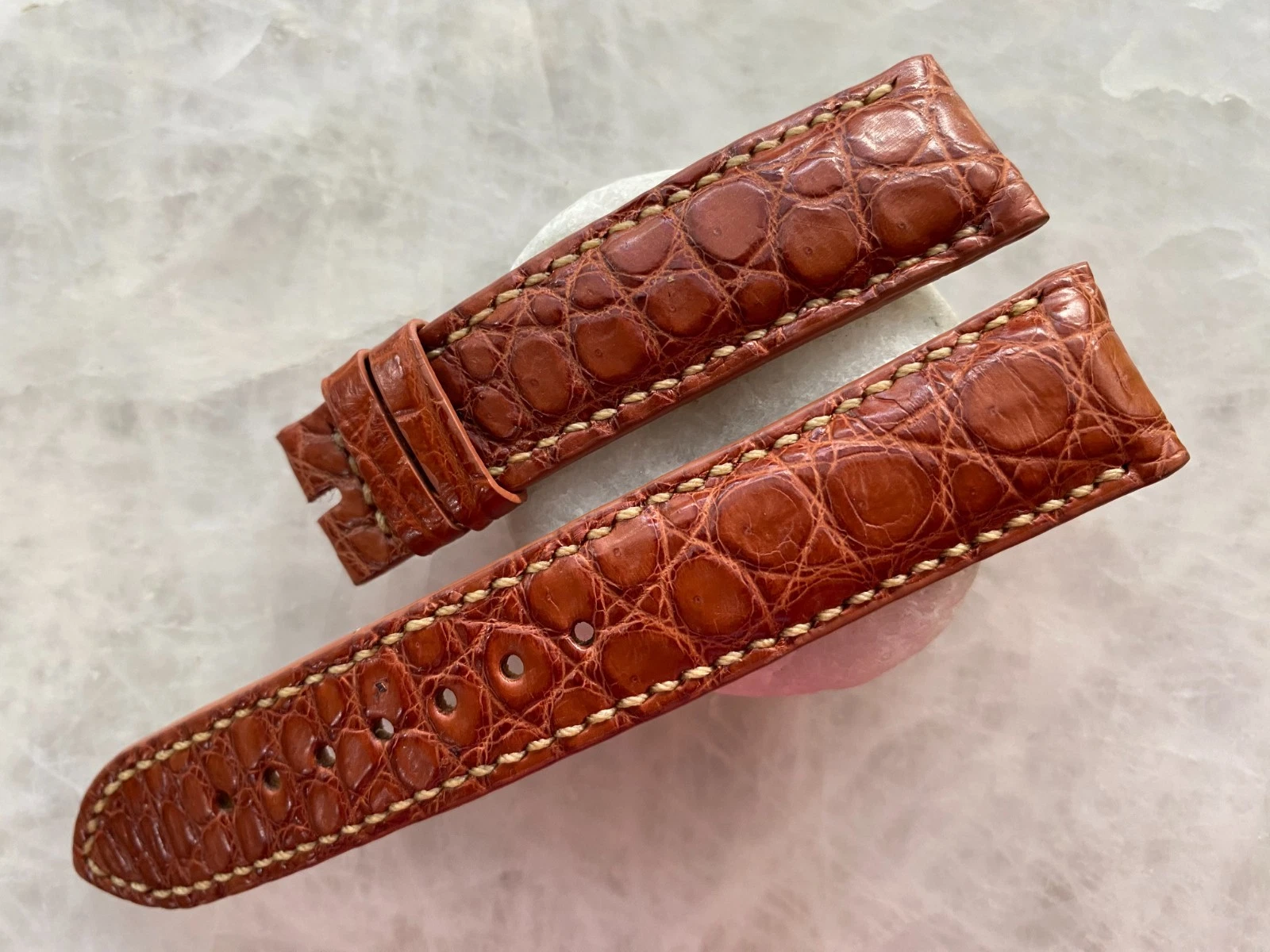 20mm/18mm Red Brown Alligator Crocodile Print Leather Watch Strap Band