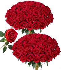 HyeFlora 50 PCS Red Roses Artificial Flowers, Fake Roses with Stems Realistic...