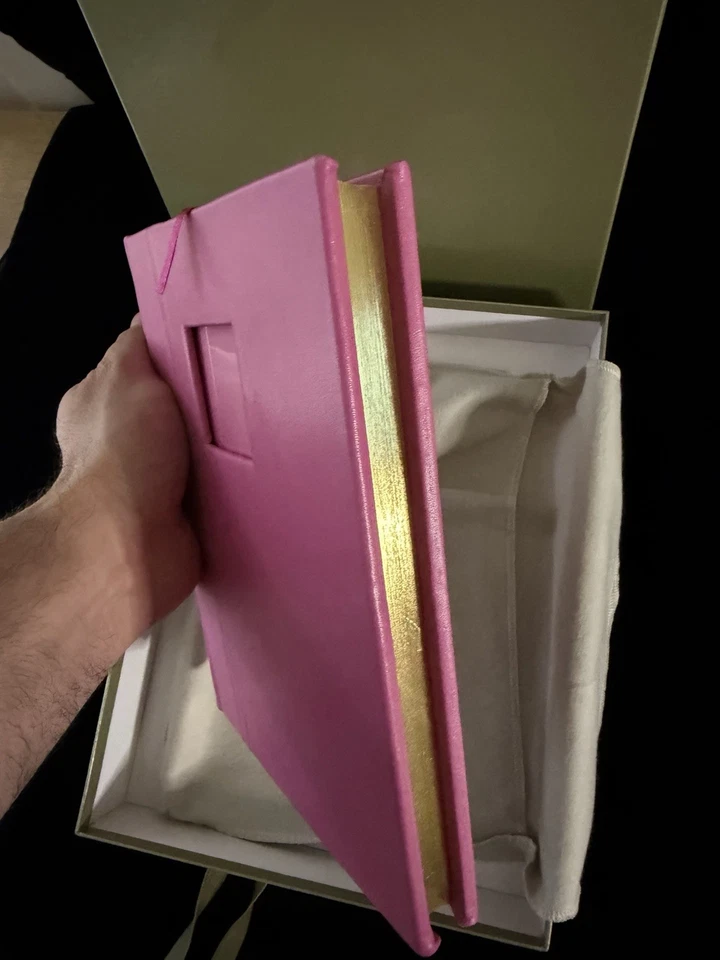 Levenger Pink Leather Unlined Notebook Journal w/Dust Bag & Box New - Image 2 of 4