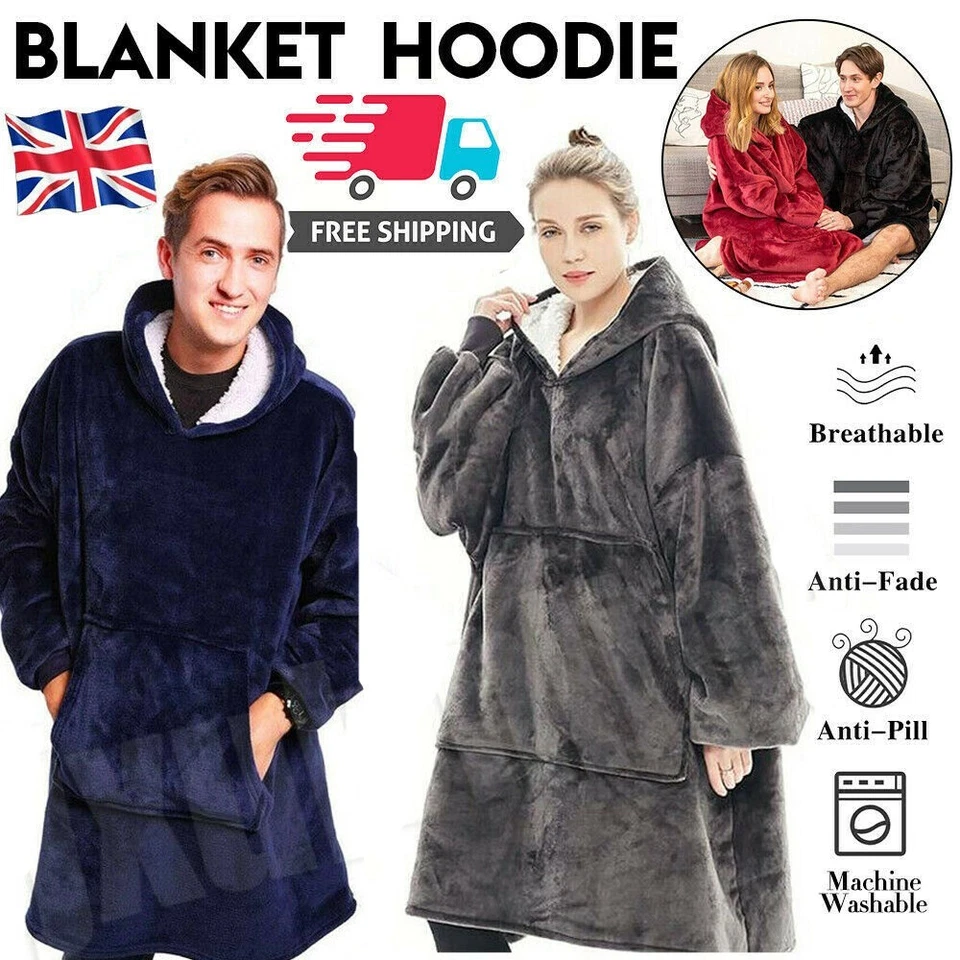 Snuggle Mens Womens Thick Oversized Fleece Hoodie Blanket Sweatshirt In/Outdoor