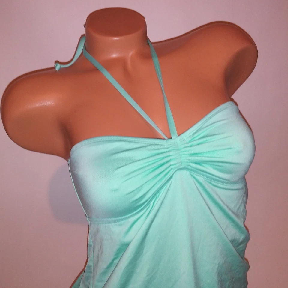 Mossimo Swim Tankini Top Pequeño Aqua Seafoam Sólido Halter Inalámbrico Foto 3 de 4