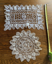 Vtg Delicate French Belgian lace crocheted dresser doily GrandmaCore-SET 2