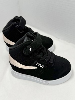 Girls Fila High Top Sneakers Black Faux Suede With Pink Size 6