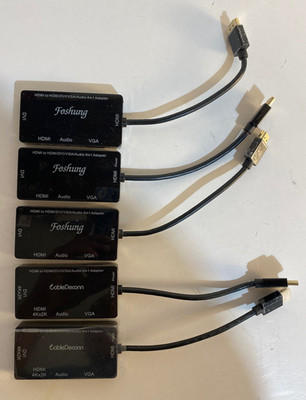 Lot of 5 CableDeconn Foshung 4 IN 1 Adapter HDMI to DVI VGA Audio Port to Port