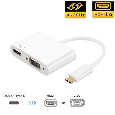 USB 3.1 Type C to HDMI VGA 4K Adapter Cable Multiport Converter for Macbook Pro