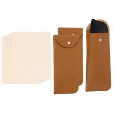 3 Pack Snap Portable Leather Glasses Case with 3 Glasses Cloth, Brown