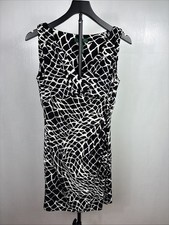 Lauren Ralph Lauren Wom Vneck Ruched Sheath Midi Dress Sz 8 Black White Cocktail