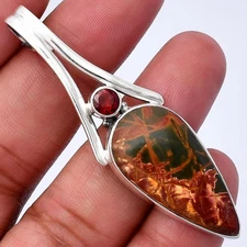 Natural Cherry Creek & Garnet 925 Sterling Silver Pendant Jewelry P-1006