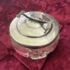 Antique 1930s Sugar Bowl With Silver Lid And Sprung Tongs