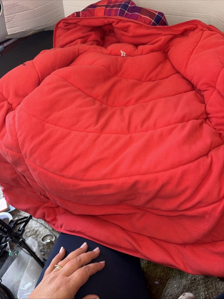 Columbia size medium girls plaid orange and purple puff coat fleece lining - Image 3 of 4