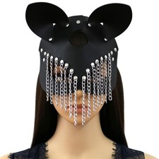 Women Faux Leather Masquerade Mask 22 x 22 cm / 8.7 x inch, Black, Cat