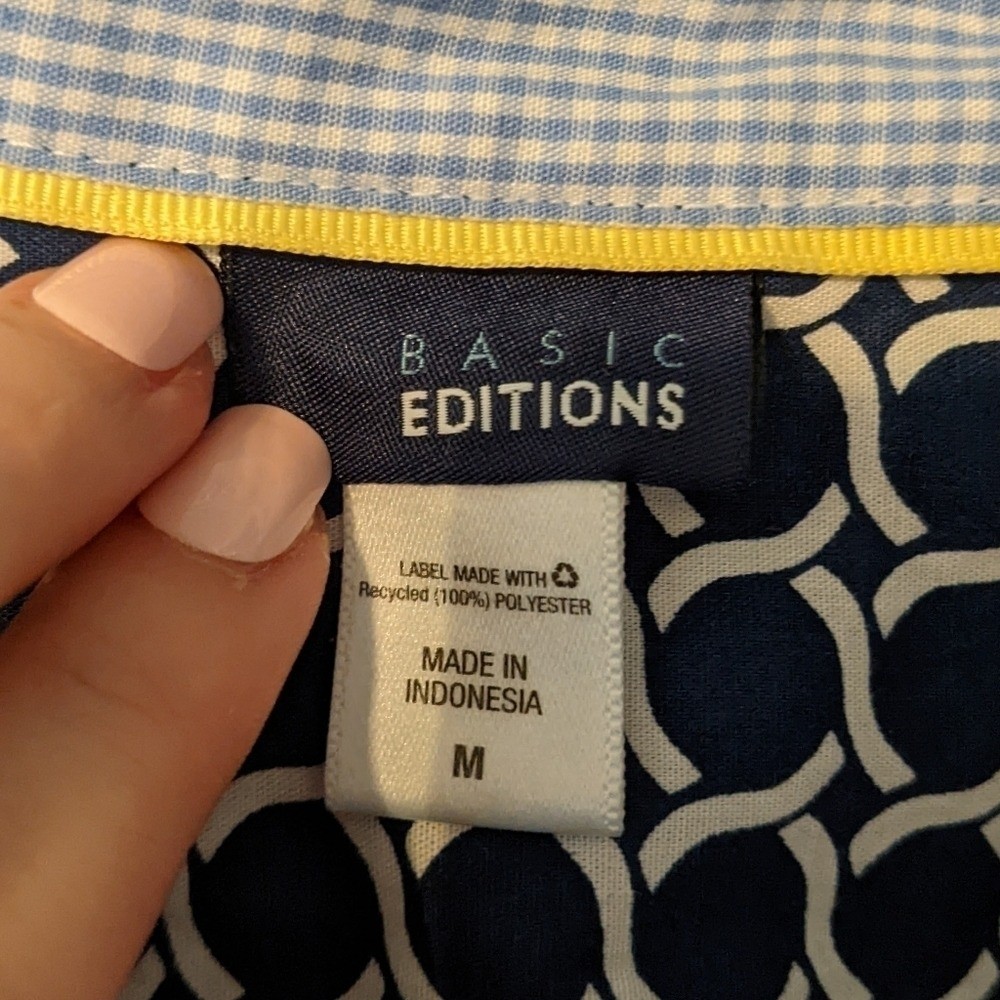 Basic Editions Blue and White Patterned Long Slee… - image 2