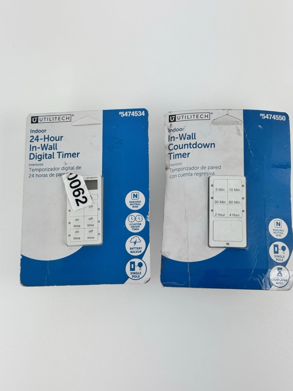 Lot Of 2 UtiliTech Digital In Wall Countdown Indoor Timer