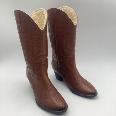 Moulded construction  Unisex Western Cowboy Boots Brown Size 8 Pointed Toe