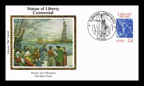 COVER STATUE OF LIBERTY CENTENNIAL FRANCE FDC COLORANO SILK CACHET