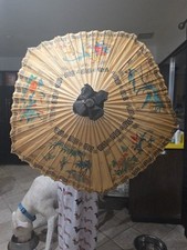 Japanese Vintage Rice Paper Bamboo Umbrella