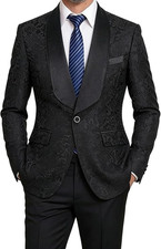 Men's Black Paisley Floral Blazer Slim Fit Formal Party Prom Tuxedo Wedding Suit