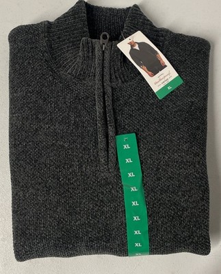 Weatherproof Vintage Men Chenille 1/4 Zip Sweater GRAY XL Plaid Fleece Lined NEW