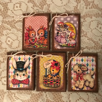 **NEW** 5 Handcrafted Wooden Easter Ornaments/Easter Hang Tags SET6