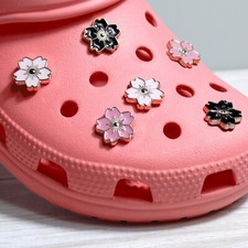 6 pc Sakura Cherry Blossom Flower Shoe Charms Pink White Black