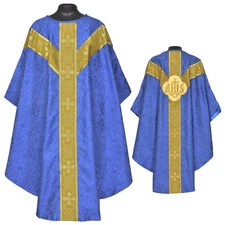 New Dark Blue gothic vestment & stole set,Gothic chasuble,casula,casel ,IHS