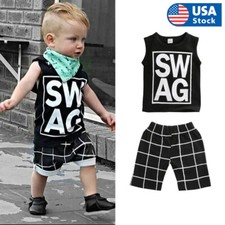 Toddler Baby Outfit Clothes Boy Girl Letter Vest Tops Tank Shorts Casual Wear