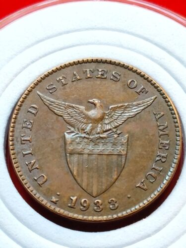 Brown Caramel Toned AU BU Philippines 1933 Manila Mint 1 Centavo W Holder & Box - Picture 4 of 12