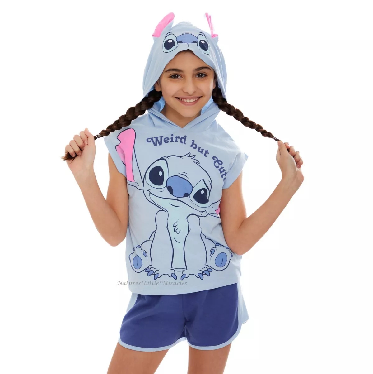 Disney Lilo and Stitch Girls Hoodie Shirt Shorts Set Size 7 8 Medium Outfit  NWT