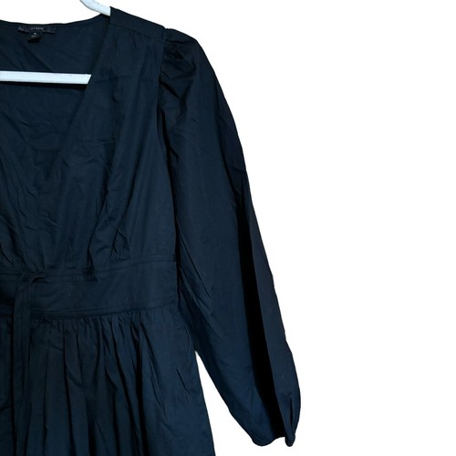 Mini Vestido J Crew Cuello en V Algodón Popelina Para Mujer 6 Negro Mangas Abullonadas Cintura Definida - Imagen 3 de 7