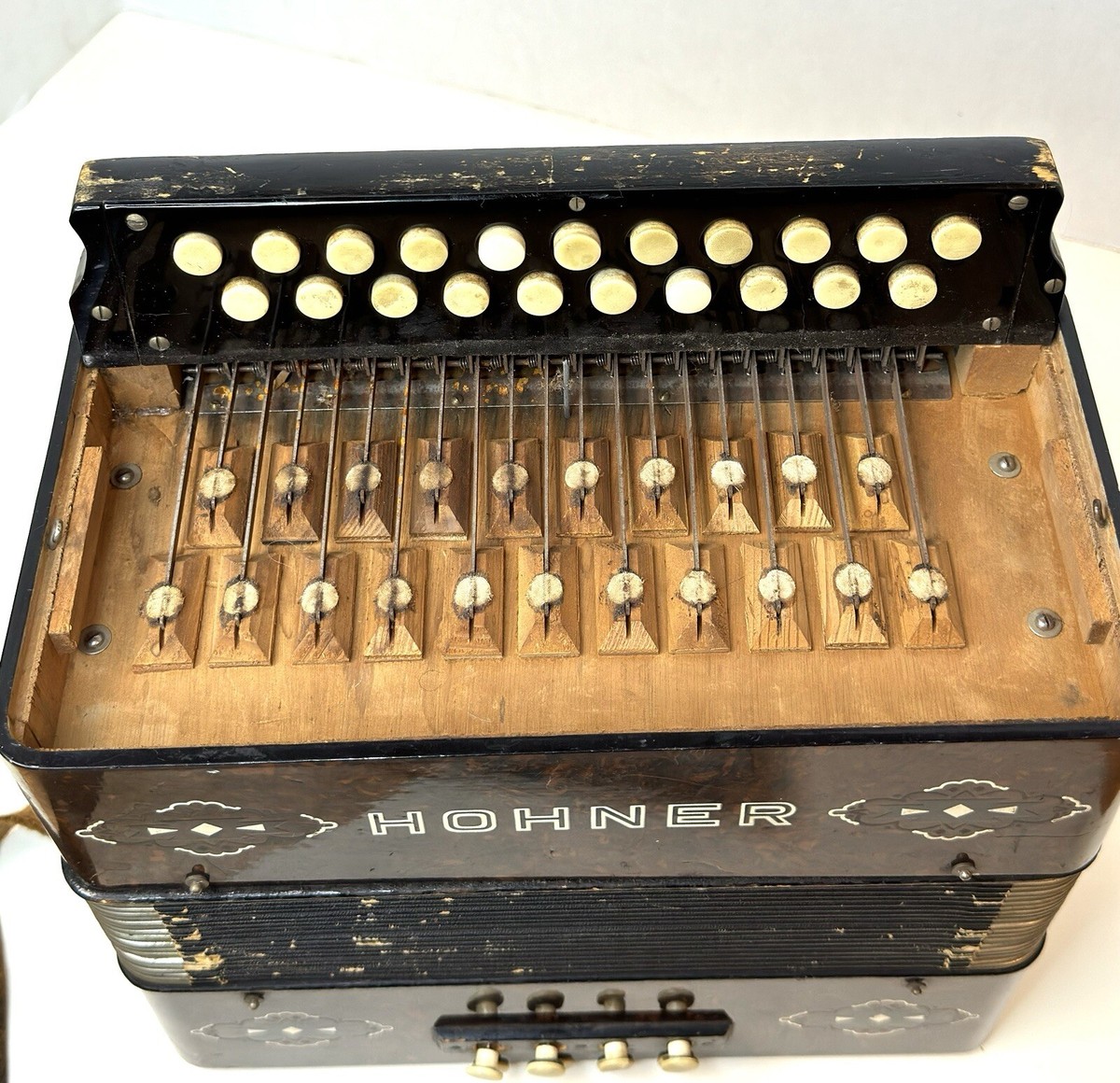 Antique Hohner Button Box Accordion Melodeon Musical Instrument