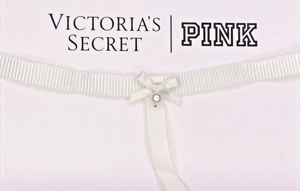 Calcinha Victoria's Secret Tease nova com etiquetas grande branca noiva corda V coração transparente arco - Imagem 3 de 4