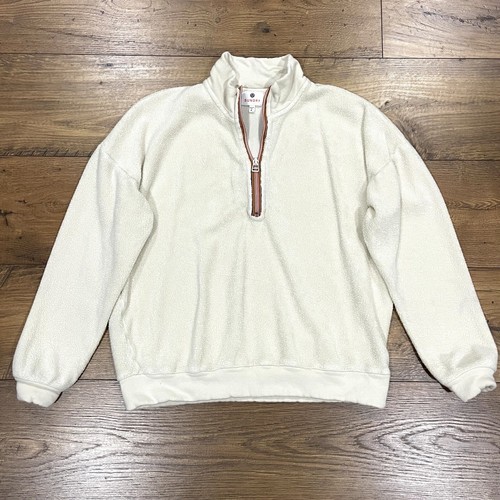 Sundry Top Womens 0 Faux Sherpa Sweater Pullover 1/4 Zip Cream Sweatshirt