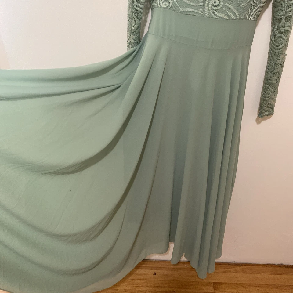 DRESS CHIFFON & LACE SAGE GREEN Large NWOT BridesmaiD WEDDING - Image 3 of 4