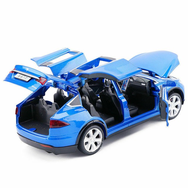 1 32 Tesla Model X 90d Suv Diecast Model Car Soundlight Pull Back Toy Blue