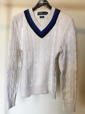 Polo Ralph Lauren Men's White and Blue Sweater
