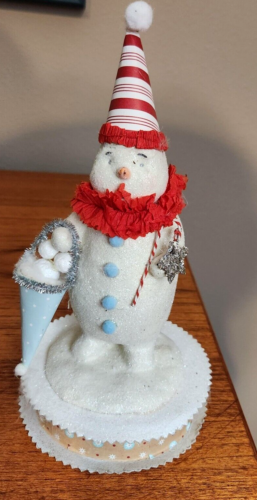 Vintage MIDWEST CHRISTMAS RED HAT CLOWN GLITTER SNOWMAN FIGURE - Picture 1 of 3