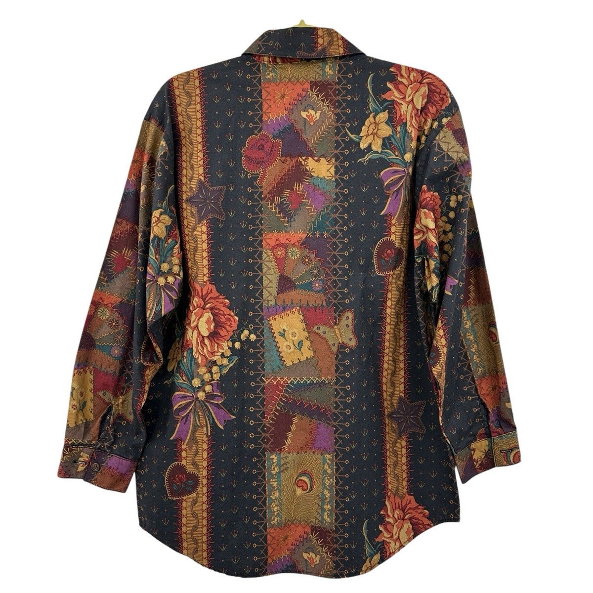Vintage 90s Willowbend Floral Blouse Top Sz M Patchwork Lace Up 