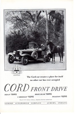 1920s Vintage print auto car ad Cord Front Drive Auburn Indiana horse ...