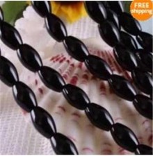 8X12MM UNIQUE BLACK ONYX RICE LOOSE BEADS 1 STRAND KH016