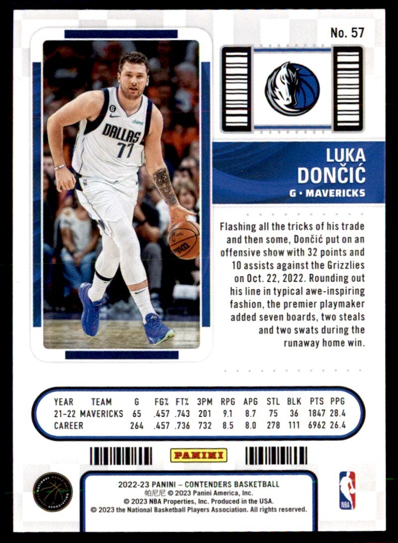 2022-23 Panini Contenders Basketball Season Ticket Luka 2022-23 Panini Contenders Basketball Season Ticket Luka