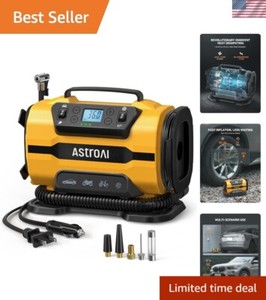 150 PSI Portable Tire Inflator with Dual Voltage & LED Light for Fast Inflation