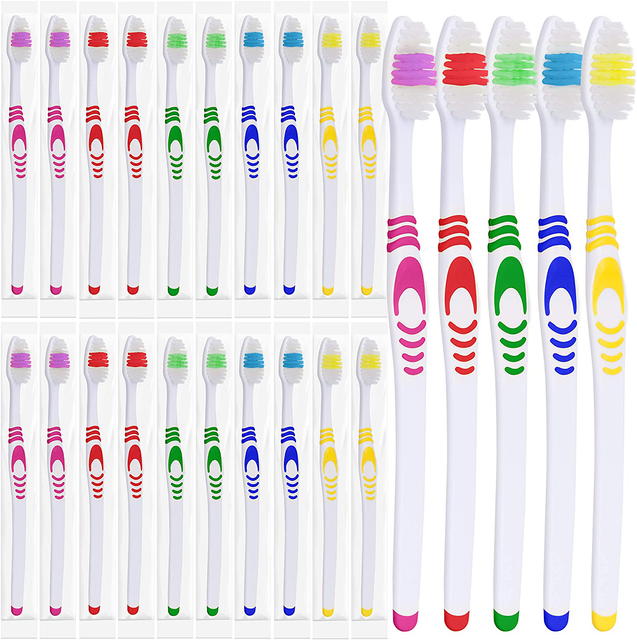 25 Bulk Toothbrushes Individually Wrapped Manual Disposable Travel