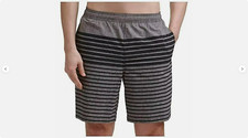 Kirkland Signature Men's Swim Trunks Shorts Swimwear Black/Grey Stripe, M NWT