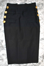 GENNY Vintage Military Metal Buttons Style Pencil Versace Wool Italy Skirt 6/40