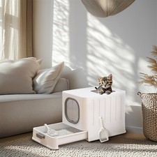 Enclosed Cat Litter Box Large Front Entry and Top Exit Drawer Type Cat Toilet