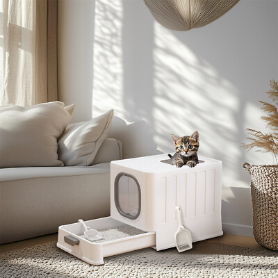 Enclosed Cat Litter Box Large Front Entry and Top Exit Drawer Type Cat Toilet